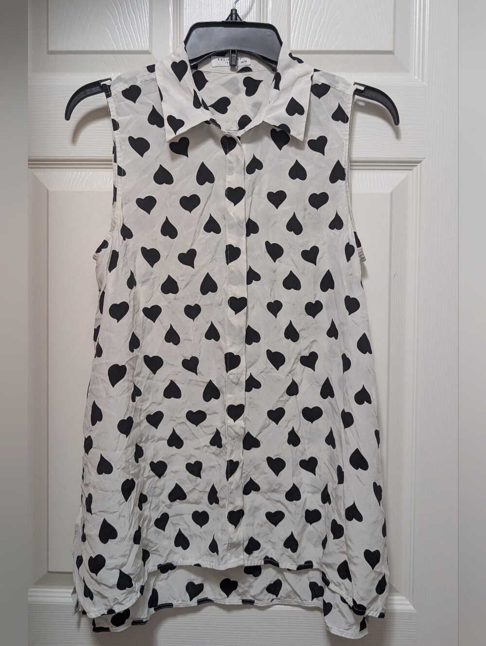 EQUIPMENT Milla Sleeveless Heart Print Shirt Blouse White Black Women Size XS